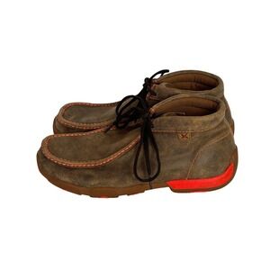 Twisted X Men's Neon Orange Brown Leather Bomber Driving Moc MDM0019 Size 9M
